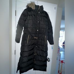 NEW Michael Kors Maxi Long Puffer Coat Hood Faux Fur Trim